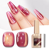 Bevimee red glass jelly cat-eye gel polish delivers vivid color and glassy depth.