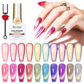 Bevimee vernis gel œil de chat avec 10 flacons pour une manucure maison variée.
