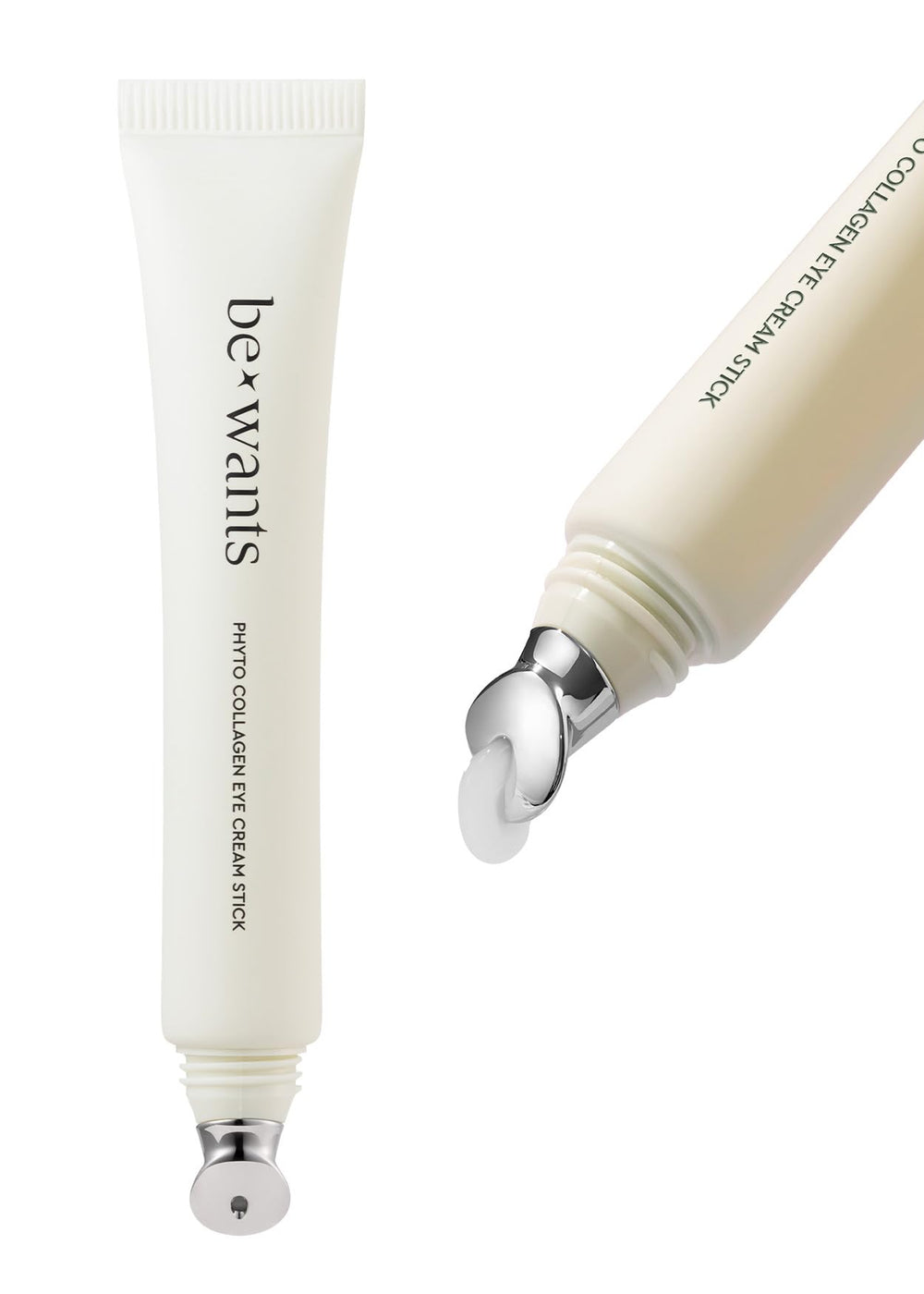 BE+WANTS under-eye cream metal tip enables hands-free application and absorption.