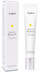 b.glen QuSome RetinoA bottle on nightstand for nightly gentle care.