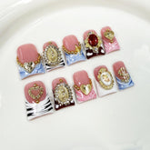 BHOOKA press on nails with 3D rhinestones and heart design for luxurious DIY manicure