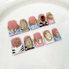 BHOOKA press on nails with 3D rhinestones and heart design for luxurious DIY manicure