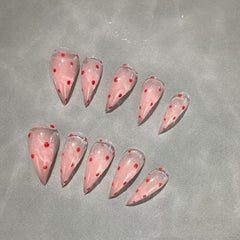BHOOKA handmade press on nails with red polka dot eagle claw design for a luxe home manicure.