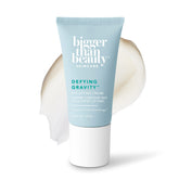 Bigger Than Beauty Defying Gravity eye lifting cream jar close-up for daily hydration and brightness.