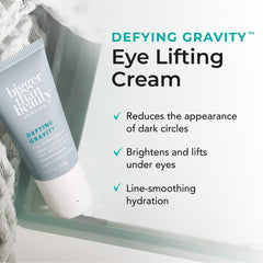 Bigger Than Beauty Defying Gravity cream texture swatch shows lightweight, silky finish for easy layering.