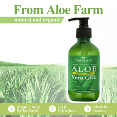 BIGHTURE Aloe Vera Gel applied to hair for moisture and shine.