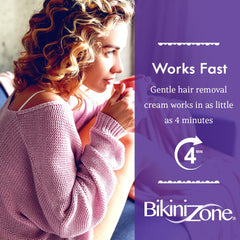Bikini Zone crème remover 2 oz tube for compact, travel-friendly at-home use.