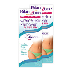 Bikini Zone crème remover application demonstrates quick hair removal for intimate areas.