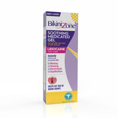 Bikini Zone medicated after shave gel bottle delivers quick lidocaine relief after shaving