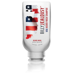 Billy Jealousy USA Beard Wash bottle; sulfate-free formula for clean, hydrated beard.