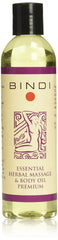 Bindi Premium Herbal Massage Oil bottle shows nourishing oils for silky skin.