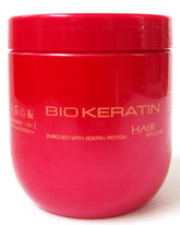 Bio PureOils Keratin Luxury Masque bottle front view for smoothing hair
