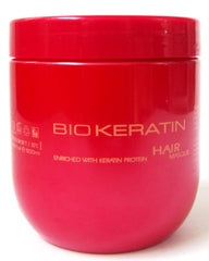 Bio PureOils Keratin Luxury Masque bottle front view for smoothing hair