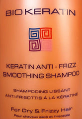 Bio PureOils Keratin Anti-Frizz Shampoo bottle—color-safe, sulfate-free, for smoother, manageable hair.