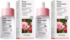 BIOAQUA Rose Hyaluronic Acid Essence bottle close-up highlighting premium hydration for moisturized skin