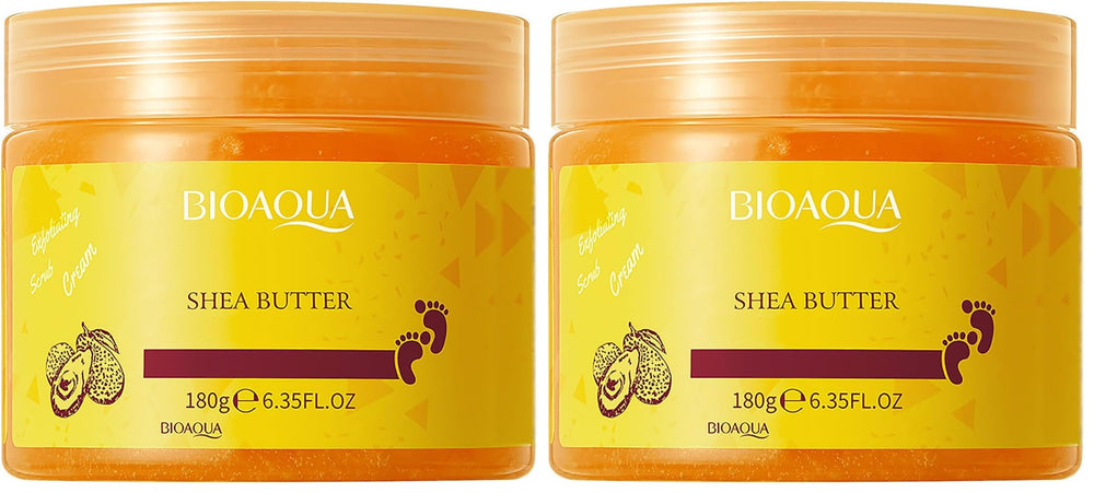 BIOAQUA foot care herbal scrub cream jar close-up shows exfoliating texture for smoother feet