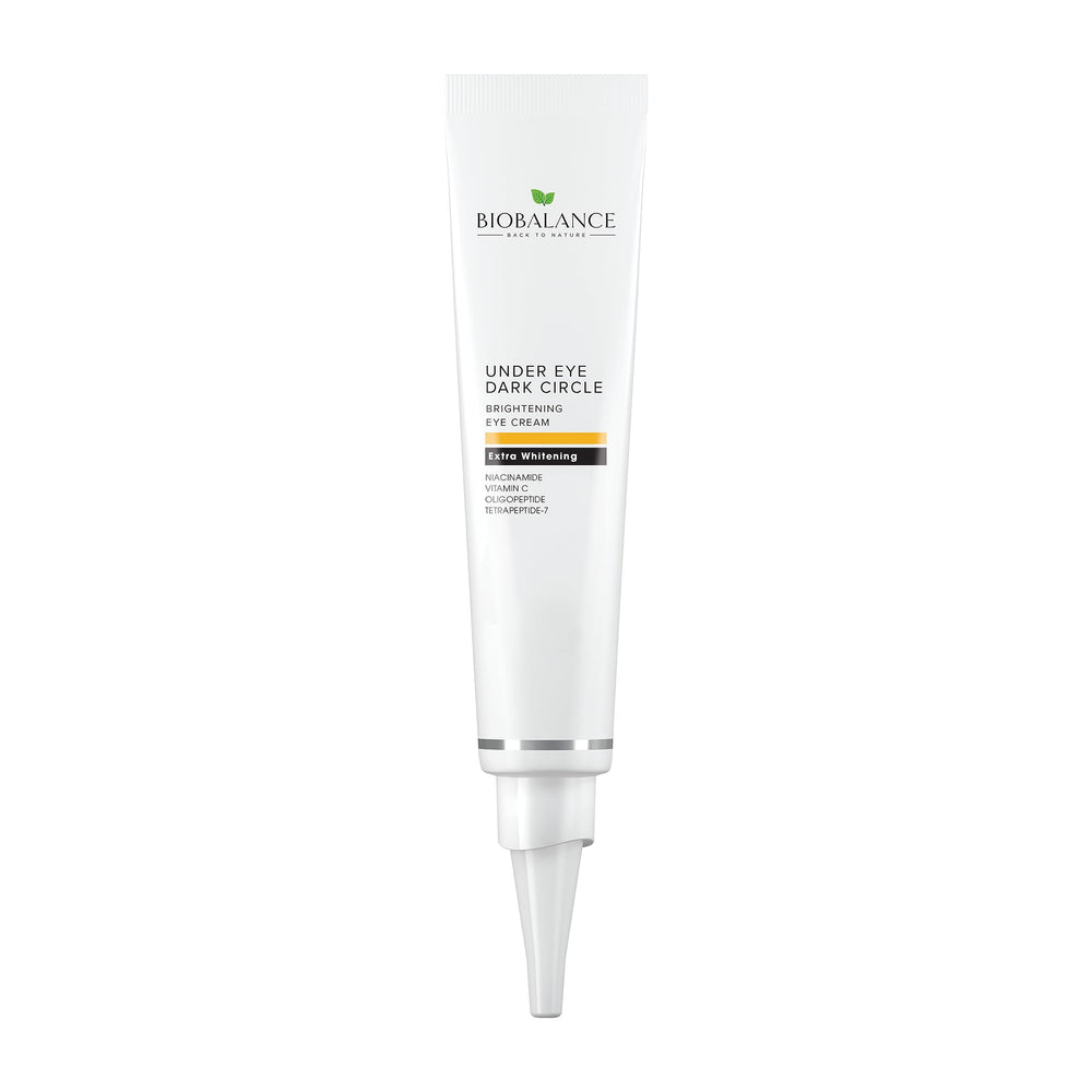 BioBalance Brightening Eye Cream bottle shown, delivering hydration and a brightened under-eye appearance.