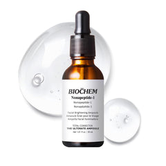 BIOCHEM Nonapeptide-1 brightening serum on face and neck for even glow