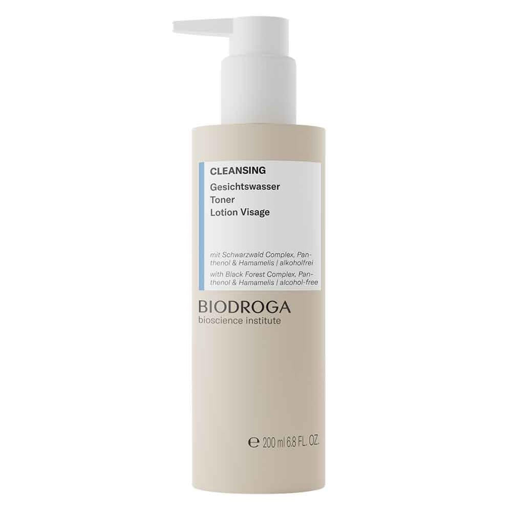 Biodroga Cleansing Toner 200ml bottle pour refreshes skin and supports pH balance.