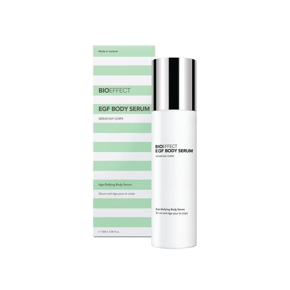 Bioeffect EGF Body Serum bottle close-up showing silky hydration for smoother skin