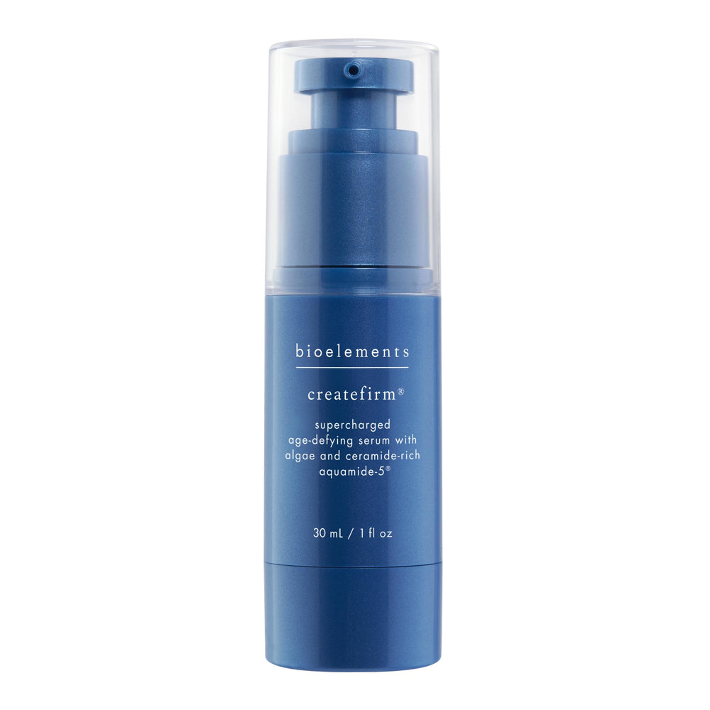 Bioelements CreateFirm serum bottle ready for application, offering hydration and firming potential.
