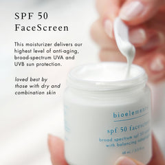 Bioelements FaceScreen SPF 50 applied under makeup for a smooth, dewy base.