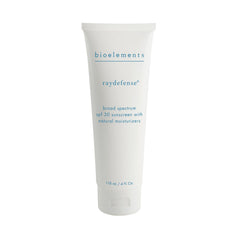 Bioelements RayDefense SPF 30 bottle protecting skin during outdoor activities.