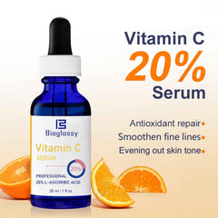 Bioglossy Vitamin C Serum gel texture emphasizes quick absorption and smooth skin feel.