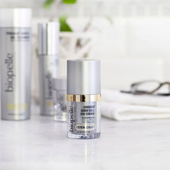 Biopelle Tensage Eye Cream bottle features retinol, caffeine, peptides for supportive eye contour