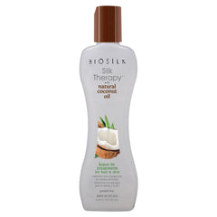 BioSilk Silk Therapy bottle with coconut oil delivers frizz control and shine.