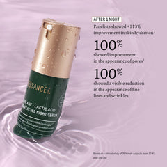 Silky hydration from BIOSSANCE serum applied to the cheek area.