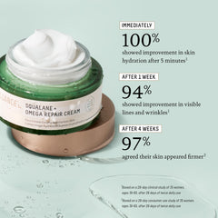 BIOSSANCE Squalane + Omega Repair Cream bottle angled for smooth, radiant hydration.