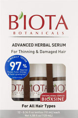 Biota Botanicals Advanced Herbal Care Leave-In Serum bottle close-up showing sleek design for convenient styling.