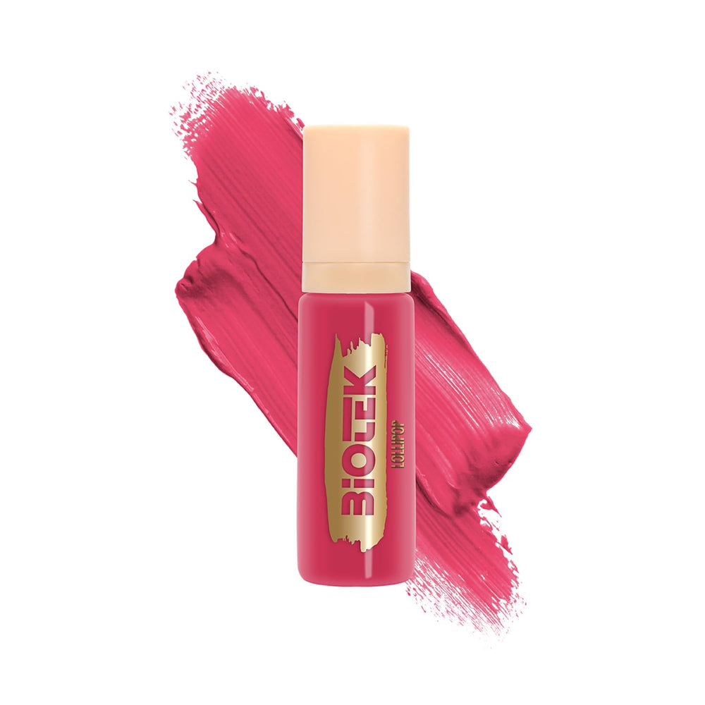 Biotek Lip Pigment Lollipop bottle shows long-lasting lip color.