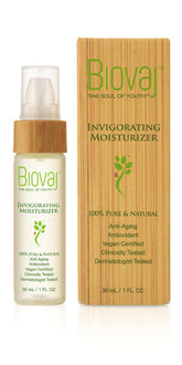 Biovaj Invigorating Moisturizer bottle demonstrates pure botanical hydration for daily nourishment.