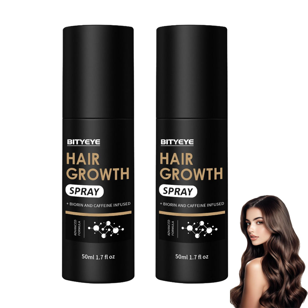 BITYEYE Hair Growth Spray bottle close-up showing nourishing scalp action for fuller hair