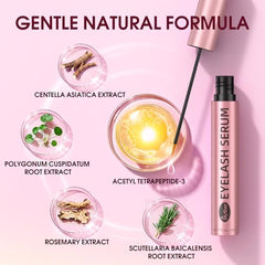 Lash serum bottle with wand applied on skin for easy, clean use