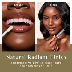 Make It Pop Sungloss Clear Skies on lips providing hydrating shine for day wear