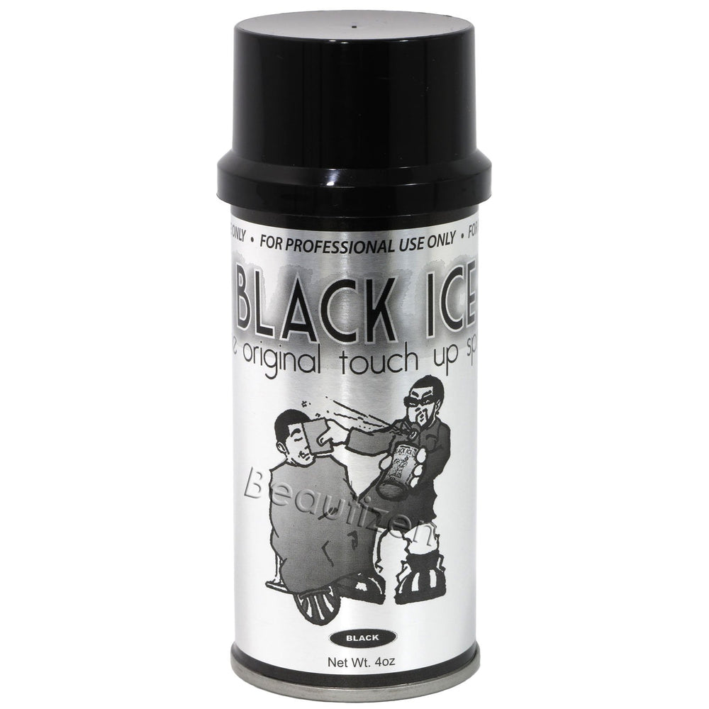The Black Ice Original Touch Up Spray 4oz bottle highlights crisp hairline and even tone.