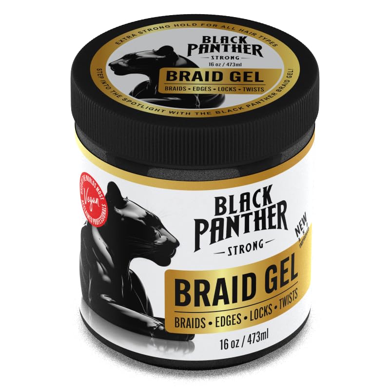 Black Panther Braid Gel bottle front view showing long-lasting hold and shine