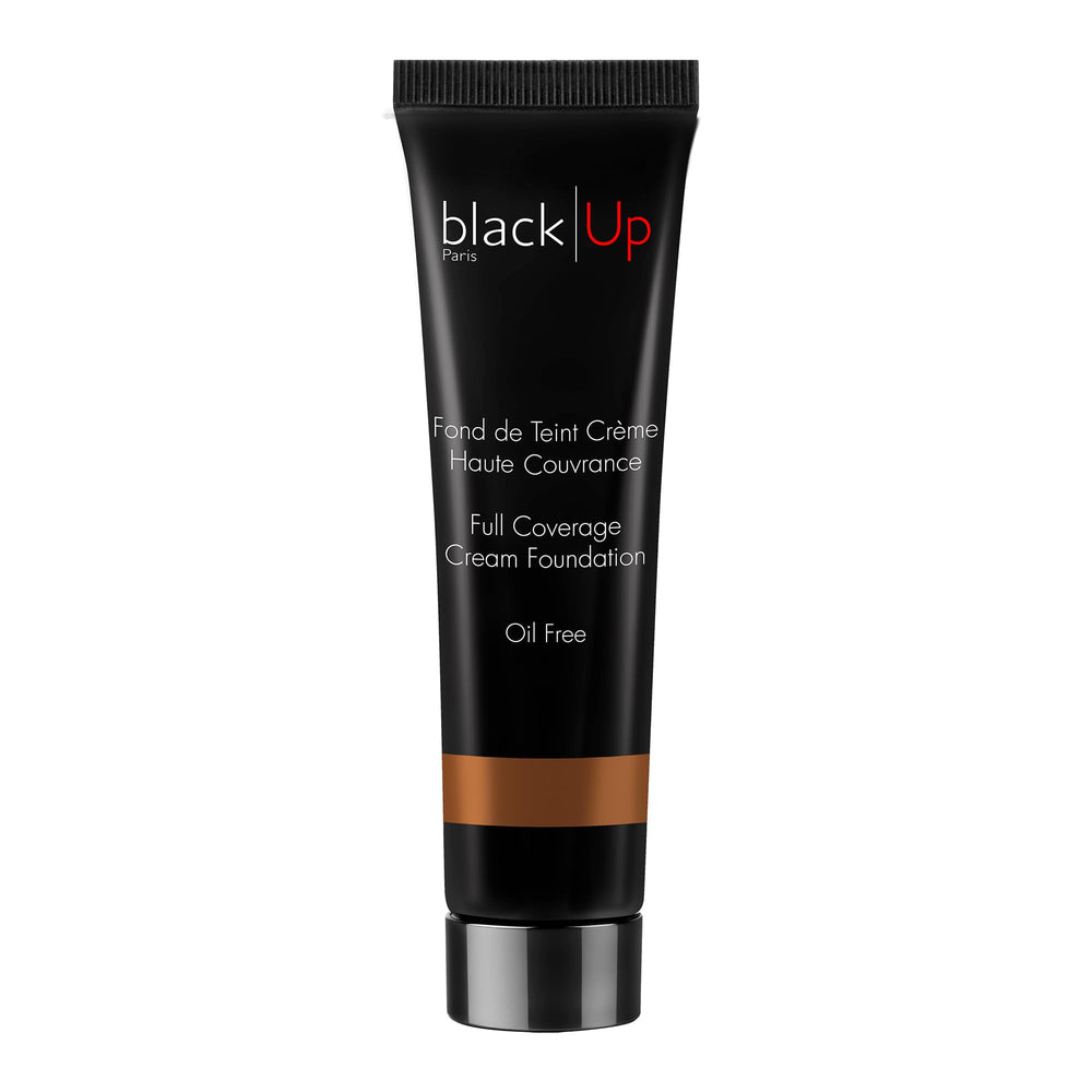 BLACK UP Full Coverage Cream Foundation bottle showing smooth texture for even skin tone.