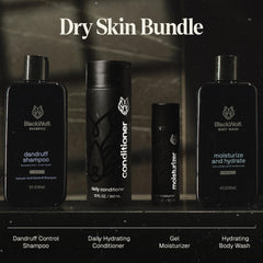 Black Wolf body wash bottle showing foamy lather for dry skin hydration.