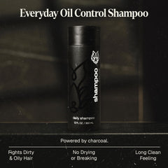 Black Wolf charcoal cleansing action highlights deep-cleanse for oily hair.