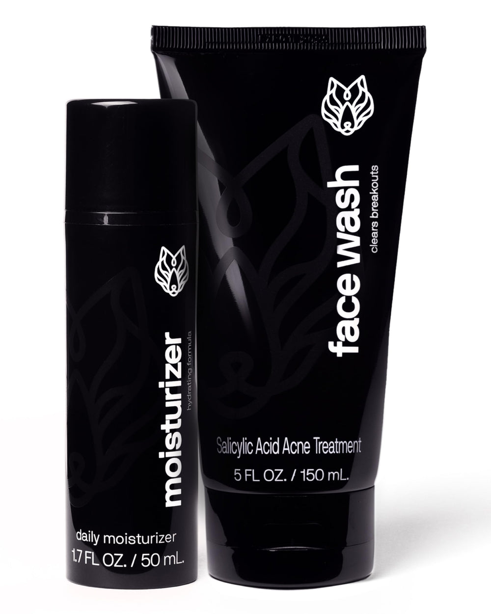 Black Wolf Charcoal Powder Face Wash bottle with pour spout for deep cleansing.