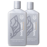 Black Wolf moisturizing body wash bottle pump closeup highlighting hydration for dry skin.