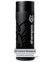 Black Wolf oil-control shampoo bottle for daily use and oil-free feel.