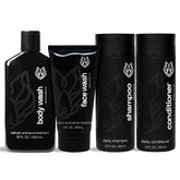 Black Wolf shower bundle—image showing all items for refreshed hair and skin