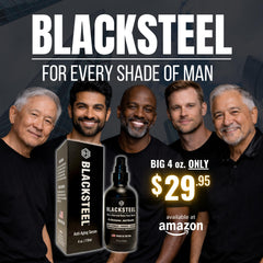 BLACKSTEEL serum texture on skin demonstrates lightweight hydration without heaviness