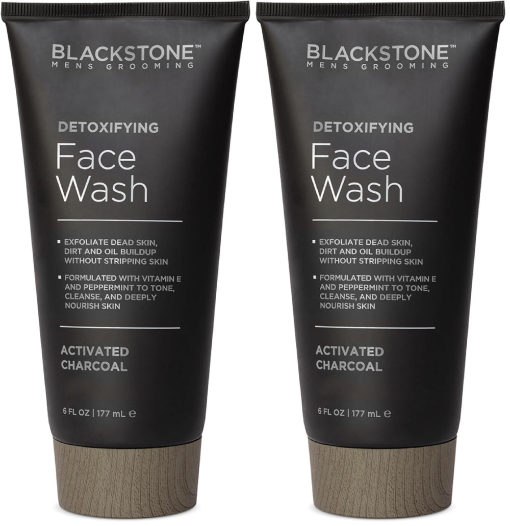 Blackstone Detoxifying Face Wash bottle pour, easy dispensing for daily cleansing.