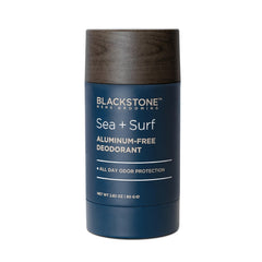 Blackstone Sea and Surf deodorant bottle shows aluminum-free formula for all-day freshness